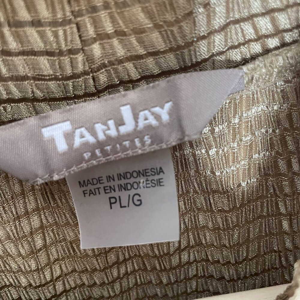 🦜 TanJay Gold Short Sleeve Top Size Petite Large PL Party Holiday - Picture 3 of 4